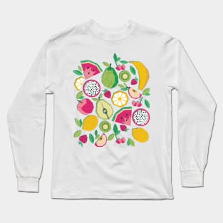 Paper cut geo fruits // print // blue Long Sleeve T-Shirt